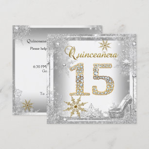 Quinceanera 15 Birthday Silver White Gold Elite Invitation