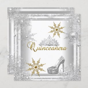 Quinceanera 15 Birthday Silver White Gold Elite Invitation