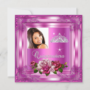 Quinceanera 15 Party Pink Roses Photo Invitation