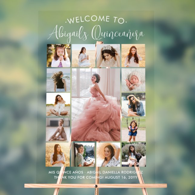 Quinceañera 15 Photo Collage Birthday Welcome Acrylic Sign (Neutral)