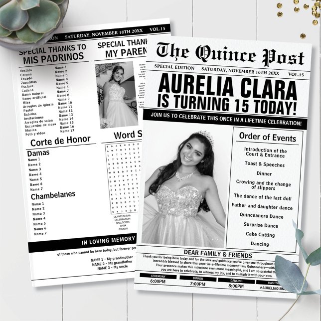 Quinceañera 15 Programme de journaux Ordre des évé (Créateur téléchargé)