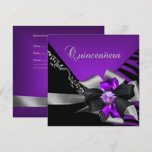 Quinceanera 15 Zebra Purple Black Silver Invitation