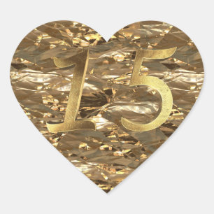 Quinceanera 15th Birthday 15th Anniversary Gold Heart Sticker