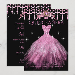 Quinceanera 15th Birthday Blush Pink Dress Tiara Invitation