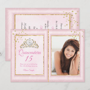 Quinceanera 15th Birthday Blush Pink Gold Photo Invitation