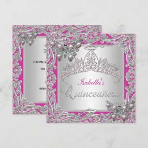 Quinceanera 15th Birthday Butterflies Silver Pink Invitation