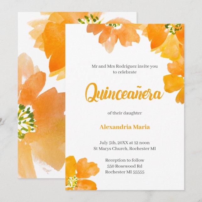 Quinceanera 15th Birthday Floral Invitation (Front/Back)