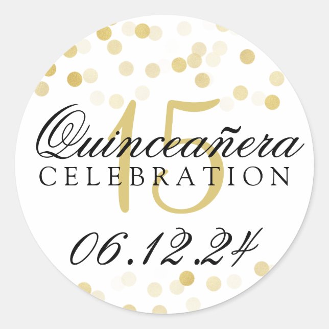 Quinceanera 15th Birthday Gold Foil Glitter Lights Classic Round Sticker (Front)