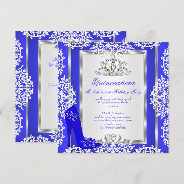 Quinceanera 15th Birthday Magical Royal Blue Shoe Invitation (Front/Back)