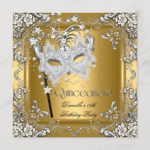 Quinceanera 15th Birthday Masquerade Silver Gold Invitation