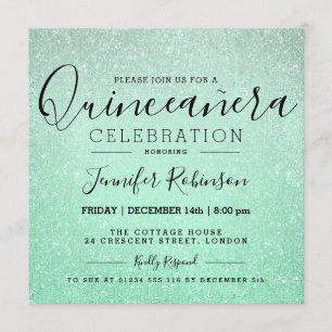 Quinceanera 15th Birthday Mint Glitter Look Paint Invitation