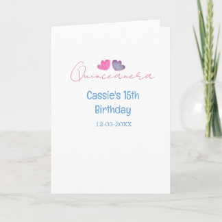 quinceanera 15th birthday name blue pink flower da card