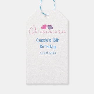 quinceanera 15th birthday name blue pink flower da gift tags
