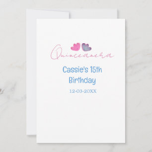 quinceanera 15th birthday name blue pink flower da invitation