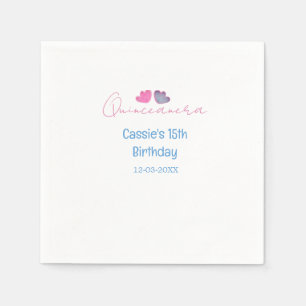quinceanera 15th birthday name blue pink flower da napkin