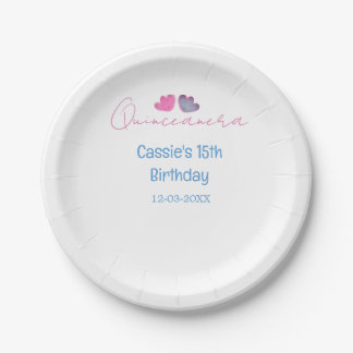 quinceanera 15th birthday name blue pink flower da paper plate