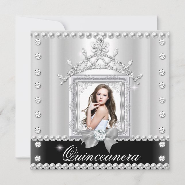 Quinceanera 15th Birthday Party Black White Invitation (Front)