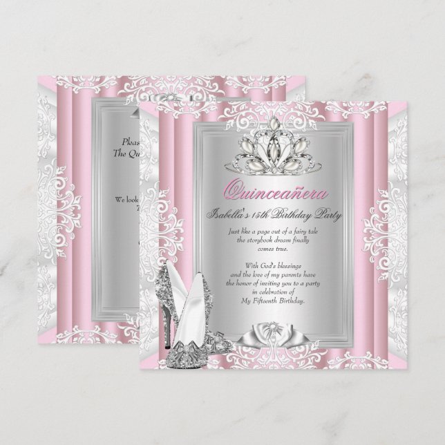 Quinceanera 15th Birthday Party Light Pink Shoes Invitation (Front/Back)
