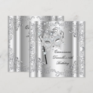 Quinceanera 15th Birthday Party Masquerade Silver Invitation