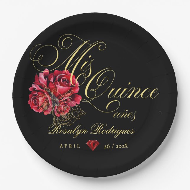 Quinceanera 15th Birthday Party Personalized  Paper Plate (Front)