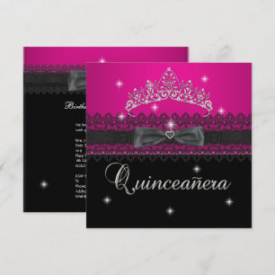 Quinceanera 15th Birthday Party Pink Black Lace 4 Invitation