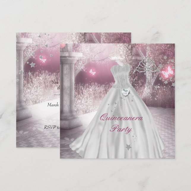 Quinceanera 15th Birthday Party Pink Invitation (Front/Back)
