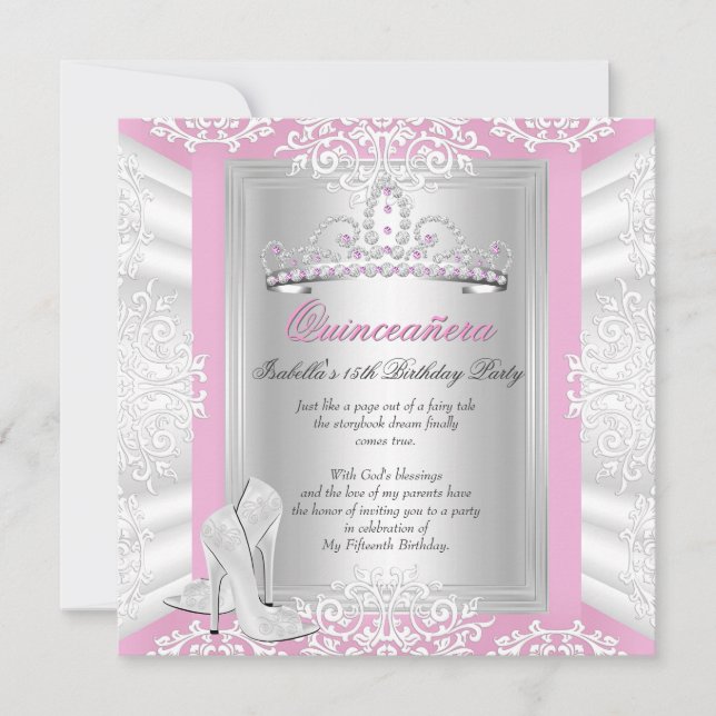 Quinceanera 15th Birthday Party Pretty Pink Invitation (Front)