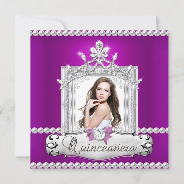 Quinceanera 15th Birthday Party Purple Tiara Invitation (Front)