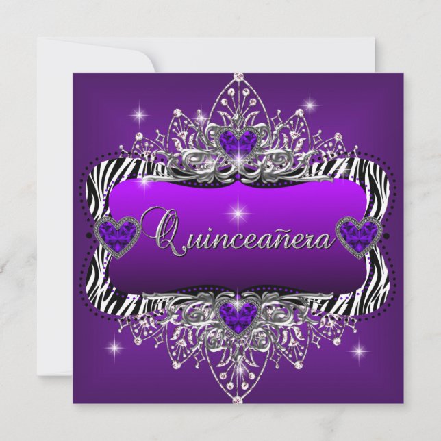 Quinceanera 15th Birthday Party Purple Zebra Black Invitation (Front)