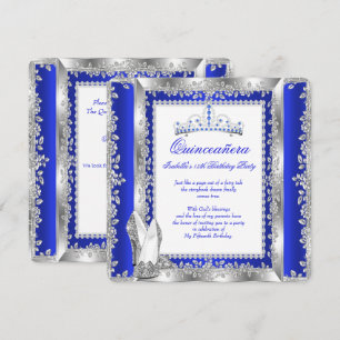 Quinceanera 15th Birthday Party Royal Blue Silver Invitation