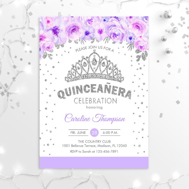 Quinceanera 15th Birthday Party - Silver Purple Invitation (Creator Uploaded)