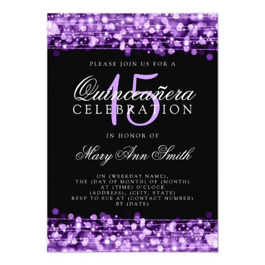 Quinceanera 15th Birthday Party Sparkles Purple Card