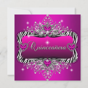 Quinceanera 15th Birthday Party Zebra Pink Black Invitation