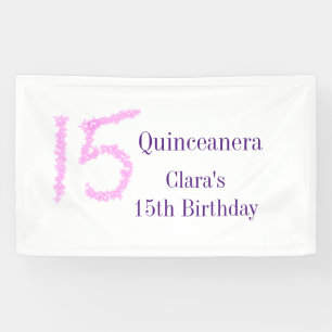 Quinceanera 15th birthday pink glitter template  banner