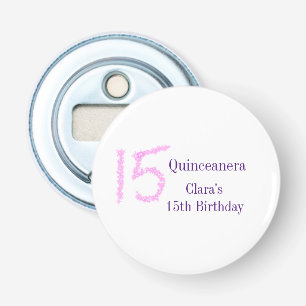 Quinceanera 15th birthday pink glitter template  bottle opener