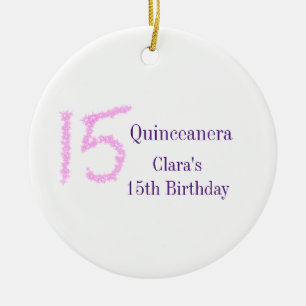 Quinceanera 15th birthday pink glitter template  ceramic ornament