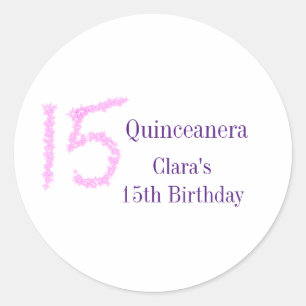 Quinceanera 15th birthday pink glitter template  classic round sticker