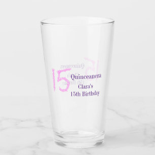 Quinceanera 15th birthday pink glitter template  glass