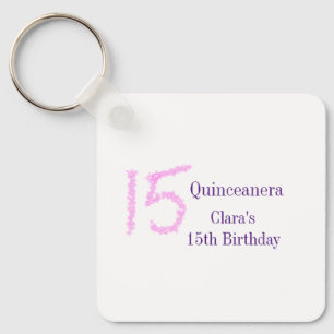 Quinceanera 15th birthday pink glitter template  keychain