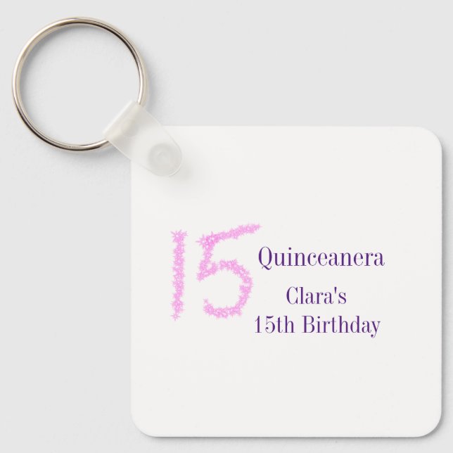 Quinceanera 15th birthday pink glitter template  keychain (Front)