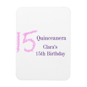 Quinceanera 15th birthday pink glitter template  magnet
