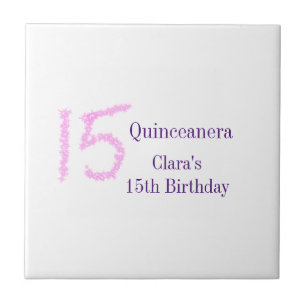 Quinceanera 15th birthday pink glitter template tile