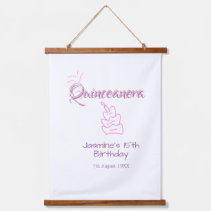 quinceanera 15th birthday purple pink birthday cak hanging tapestry