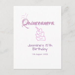 quinceanera 15th birthday purple pink birthday cak postcard