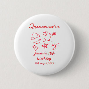 Quinceanera 15th birthday red beach party tree sun 2 inch round button
