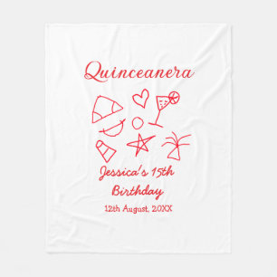 Quinceanera 15th birthday red beach party tree sun fleece blanket