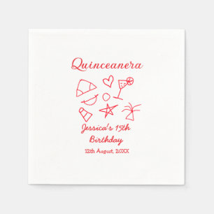 Quinceanera 15th birthday red beach party tree sun napkin