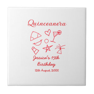 Quinceanera 15th birthday red beach party tree sun tile