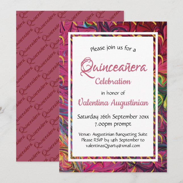 Quinceañera 15th Birthday Retro Personalized ROSE Invitation (Front/Back)