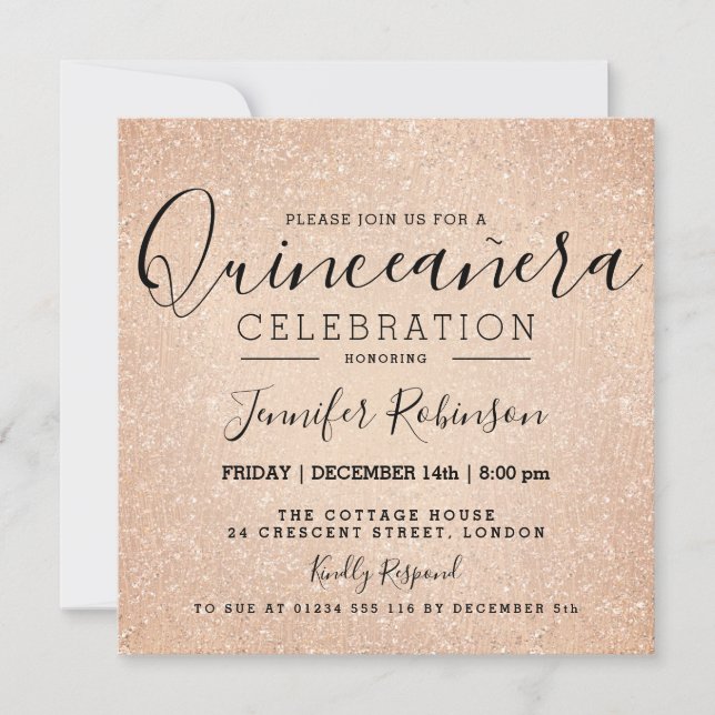 Quinceanera 15th Birthday Rose Gold Glitter Paint Invitation (Front)